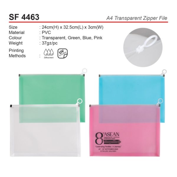A4 transparent zipper file SF4463