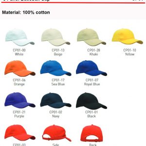 6 Panel Cotton Cap (CP01)