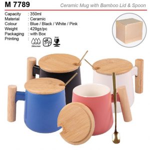 Ceramic Mug with Bamboo Lid & Spoon (M7789)