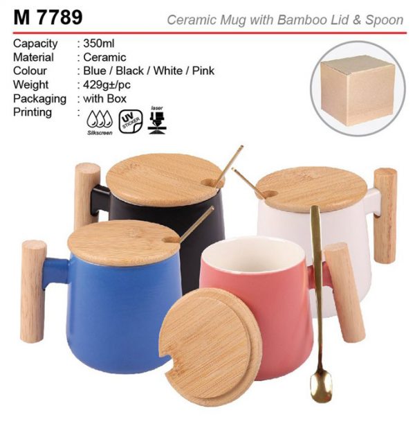 Ceramic Mug with Bamboo Lid & Spoon (M7789)